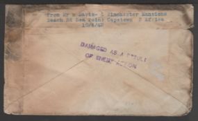 Great Britain - World War Two 1943 Cover from Cape Town to Wales, damaged by fire and water with the