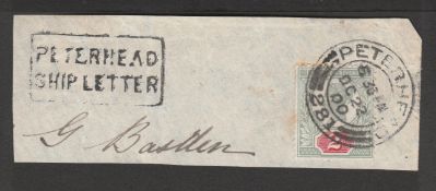 G.B. - Ship Letters - Peterhead 1900 Piece bearing 1887 2d cancelled at Peterhead, with the very sca