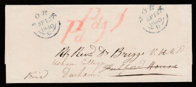 G.B. - Yorkshire 1840 Entire posted within York prepaid 1d with red "Pd.1" handstamp redirected to