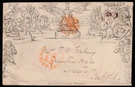 G.B. - ISLE OF WIGHT / MULREADYS 1840 (Sep 25) 1d Mulready envelope stereo A 139 sent to Suffolk...