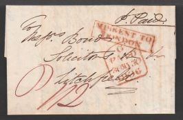 G.B. - LONDON / CHANNEL ISLANDS 1836 Entire letter from Jersey to Litchfield prepaid 1/2, with r...