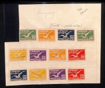 URUGUAY 1928 Air set of 12 affixed to a piece of album page signed by Postal Official A R Costa,...