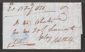 GREAT BRITAIN - AUSTRALIA 1850 Entire letter from solicitors in London to Dr. Mc Whirter in Geelo...