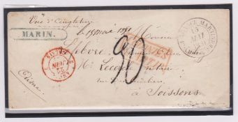 FRENCH COLONIES - MARTINIQUE 1851 Cover to France with blue framed "MARIN" (Jamet type 1, record...