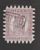 FINLAND 1866 5p purple-brown Serpentine roulette on thick grey vertically laid paper fine used wi...