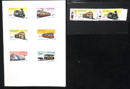 PHILIPPINES 1984 Rail Transport: set of six imperforate Proofs affixed to printers presentation...