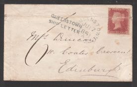 G.B. - IRELAND SHIP LETTERS - QUEENSTOWN 1861 Cover (horizontal fold, which crosses the stamp) t...