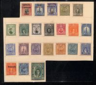PERU 1923-28 Issues (22) affixed to portion of album page, starting with 1923 5c on 8c, 1925 2c...