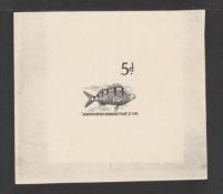 TRISTAN DA CUNHA 1960 5d Fish definitives, vignette and value ESSAY DIE PROOF as the issued desig...