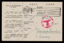 AUSTRALIA 1944 "SERVICE OF PRISONERS OF WAR" Post Card without the usual imprinted "AUSTRALIA 6d...