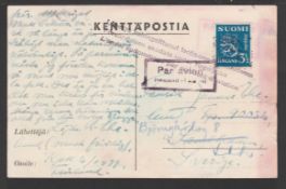 FINLAND / SWEDEN / CRASH MAIL 1941 Military postcard to Sweden, sent by a Swedish volunteer in t...