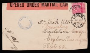 BASUTOLAND 1901 Fronts to P.O.W.s in Diyatalawa Camp, Ceylon, with manuscript 'CENSORED VNY J.P....
