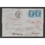 GREAT BRITAIN - LONDON 1857 Cover from France to London, redirected from the City to Piccadilly,...