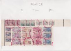 FRANCE 1922 War Orphans Fund SG 388/95 three sets of eight values affixed to a ledger page, each...