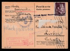 UNDERCOVER ADDRESSES / POLAND 1943 Post Card from Warsaw to Ruo Alexandre Herculano 41, Lisbon -...