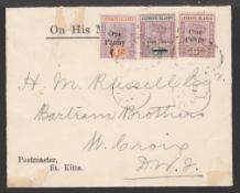 LEEWARD ISLANDS 1902 Cover from St Kitts to St Croix bearing the 1902 local surcharge set of thr...