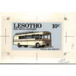 LESOTHO 1972 Original signed artwork for the 10c value of the Post Office Centenary issue, depict...