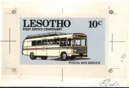 LESOTHO 1972 Original signed artwork for the 10c value of the Post Office Centenary issue, depict...