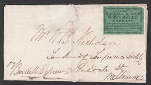 VICTORIA 1855 Entire (repaired tear, file fold) addressed to "Mr W.B. Nicholson, Tankards Temper...