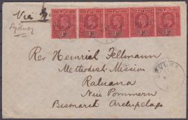 FIJI / NEW GUINEA 1904 Cover from Levuka bearing five KEVII 1d stamps, addressed to "Rev. Heinri...