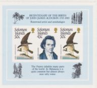 BRITISH SOLOMON ISLANDS / THEMATICS 1985 Audubon miniature sheet in imperforate proof form affix...
