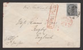 BURMA 1860 Cover franked 4a cancelled "B156" from Rangoon to England, backstamped with boxed "RA...