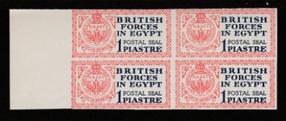 EGYPT 1932 1 piastre British Forces in Egypt postal seal - marginal block of four plate PROOFS i...