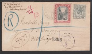BAHAMAS 1922 Registered cover from Harbour Island to the U.S.A. with the very scarce handstruck s...