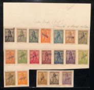 PORTUGUESE COLONIES - CAPE VERDE 1934 Ceres set of 19 (a few with minor stains) affixed to porti...