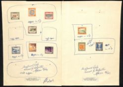 NIUE 1949 Two large size sheets bearing Bradbury Wilkinson & Co Labels and imperf proofs of the...