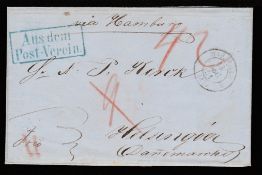 GERMAN STATES - HAMBURG / FRANCE 1851 Entire Letter from Marseille to Denmark with a very fine s...