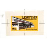 LESOTHO 1972 Original signed artwork for the 20c value of the Post Office Centenary issue, depic...