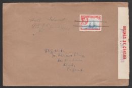 GILBERT & ELLICE ISLANDS 1940 Cover to England bearing KGVI 2/- cancelled by two manuscript line...