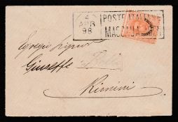 ADEN / ERITREA 1898 Cover to Italy (addressees surname cut out) bearing Eritrea 20c cancelled wit...