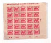 UNITED STATES 1926 New York Exhibition 2c White Plains Miniature Sheet of 25 mint, few split perf...