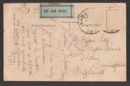 KENYA / SUDAN 1927 (Mar. 12) Picture postcard from Nairobi to England with blue Air Mail label,...