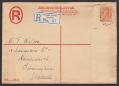 FALKLAND ISLANDS 1928 Registered 'Formula' Envelope (7" x 5", an unusual size) addressed to Engl...