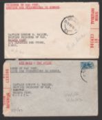 MALAYA - SOUTH AFRICA 1943 Covers from South Africa (one with a stamp removed, probably by the c...