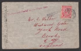 LEVANT 1913 Cover to England bearing GB 1d cancelled "BRITISH POST OFFICE /CONSTANTINOPLE" c.d.s....