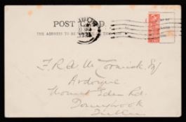 IRELAND 1921 (Apr. 22) Postcard (minor staining) post within Dublin, the 1d postage paid with a...