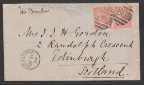 EGYPT - BRITISH P.O. 1874 Cover to Scotland franked G.B. 4d vermilion pair each cancelled "B01"...