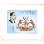 LESOTHO 1967 Definitive series R1 Arms - Essay in near final state with photographic head of Mos...