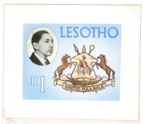 LESOTHO 1967 Definitive series R1 Arms - Essay in near final state with photographic head of Mos...