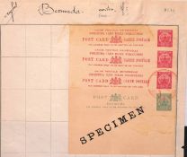 BERMUDA 1903 Dry Dock postal stationery post cards 1/2d, 1d red (3) overprinted "SPECIMEN", affix...