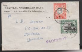 KENYA 1949 Cover from Badiati in Tanganyika to Mabale, Uganda, posted on a steamer on Lake Victo...