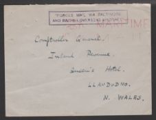 G.B. - WORLD WAR II 1945 Stampless Cover to Wales with red "POST/OFFICE/MARITIME/MAIL" machine,...