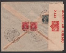 KUWAIT 1941 (Aug 25) Censored cover (flap torn) unusually bearing a combination of Kuwait and In...