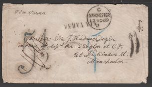 GERMANY / BULGARIA 1869 Stampless Cover (minor faults) to Manchester endorsed and handstamped "V...