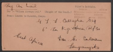 KENYA, UGANDA & TANGANYIKA 1929 Stampless cover to G. Callaghan in Dar-es-Salaam inscribed Per Wi...