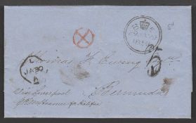 G.B. - LIVERPOOL / BERMUDA 1858 Stampless entire letter (two small insect holes) from London to...